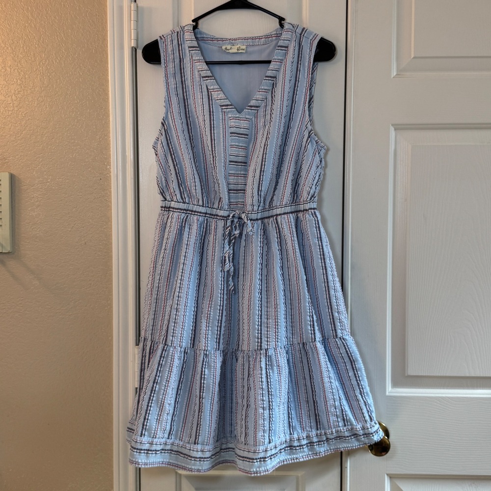 Indigo Rose Striped Sleeveless Dress Blue/White/Red Midi Women's Size Large